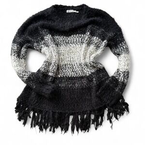 Black and White Striped Fuzzy Sweater